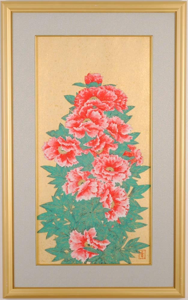 油彩画　「　白い牡丹 」　原画　額付 油彩画「白い牡丹 」原画額付